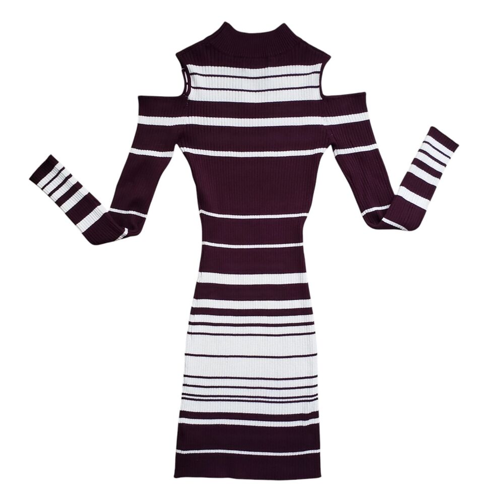 Say What Striped Dress Womens Small Burgundy Long Sleeve Ribbed Bodycon Y2K - Picture 8 of 10